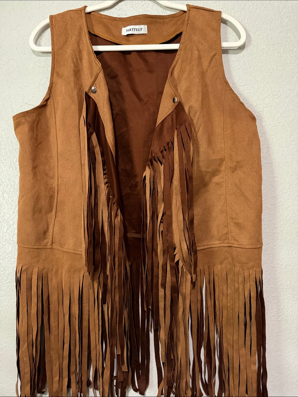 Fringed Suede-Look Vest in Warm Tan